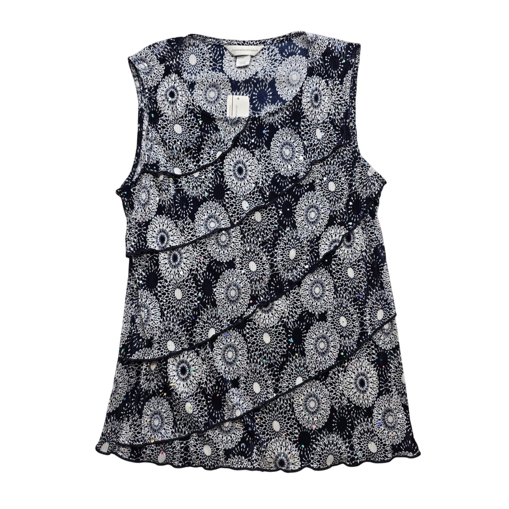 Christopher & Banks Womens Medium Navy Blue Floral Tiered Sequin Sequins‎ NEW